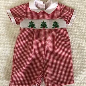Anavini 18m shortall Christmas tree smocked